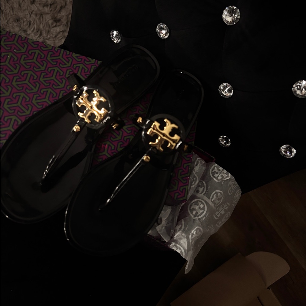 Tory Burch Black and Gold Sandals